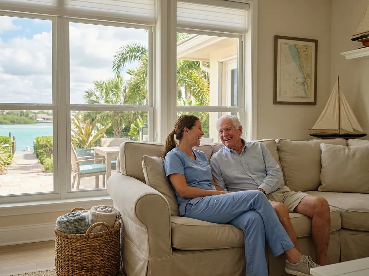 Focus Family Care nurse assisting a senior at home in Jupiter, Florida