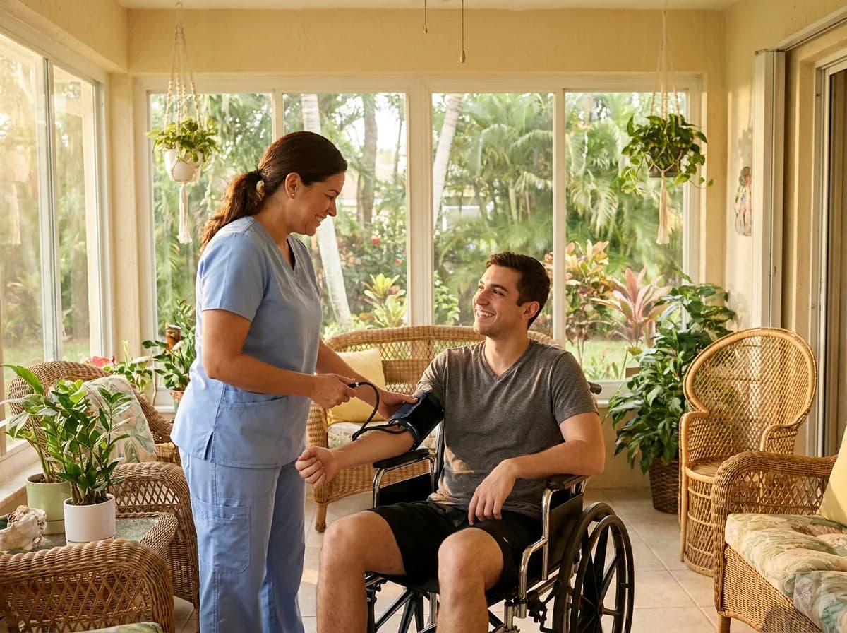 Focus Family Care nurse caring for a client at home in Hialeah, Florida