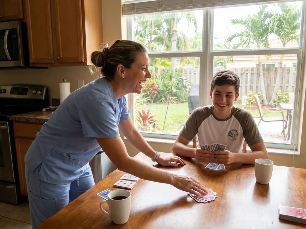 Focus Family Care nurse caring for a client at home in Miramar, Florida