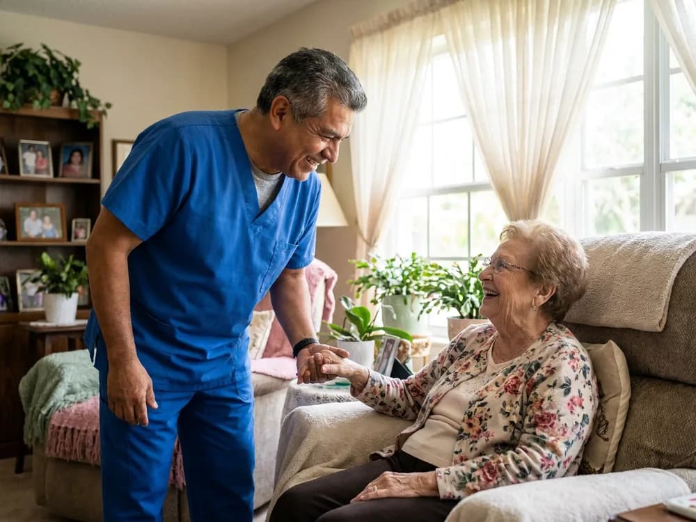 A Focus Family Care home health aide caring for a senior client in South Florida