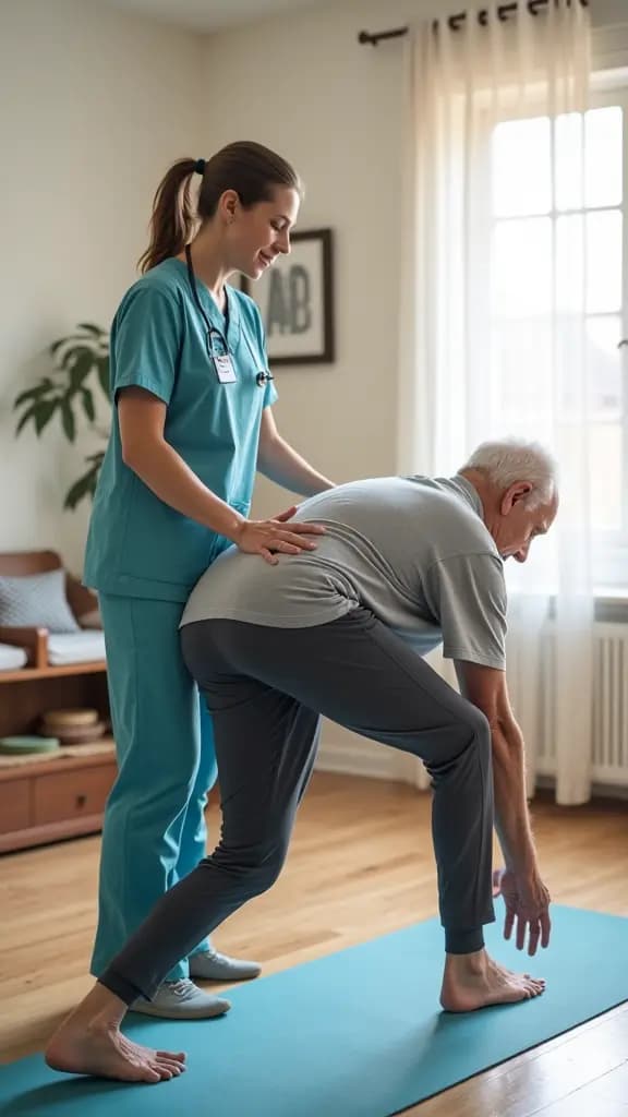 Focus Family Care nurse assisting a senior with exercises at home in St. Lucie County