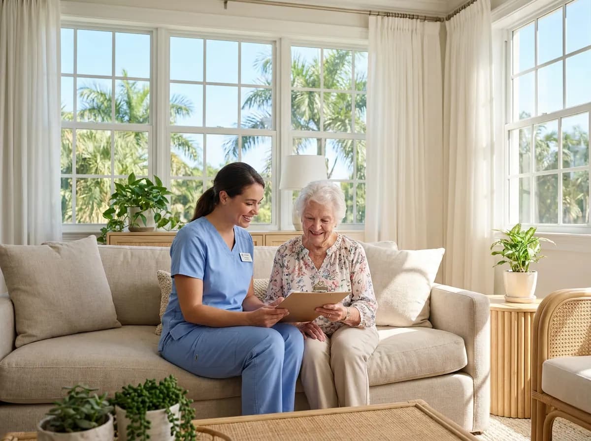 Focus Family Care nurse reviewing a new care plan with a family during an in-home assessment